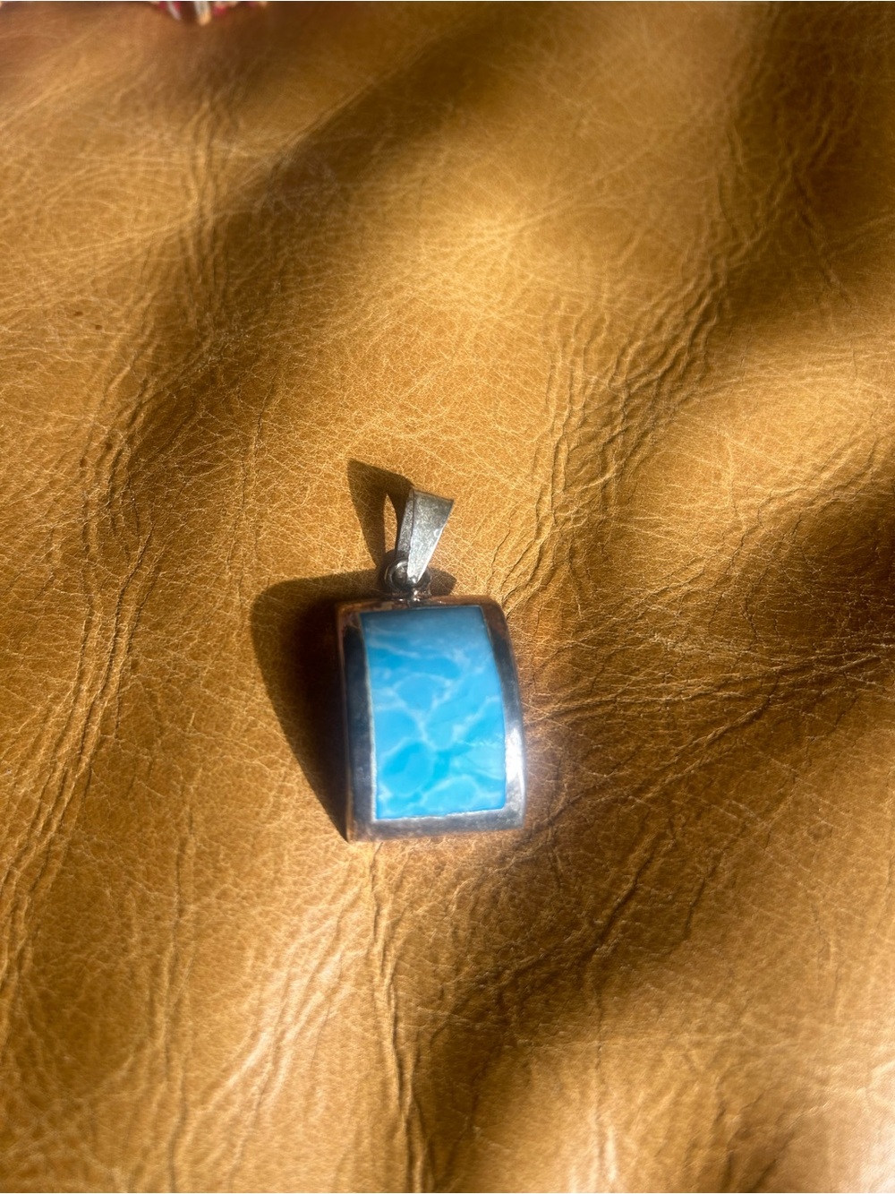 Turquoise Inlay Silver Pendant - Blue Stone Necklace